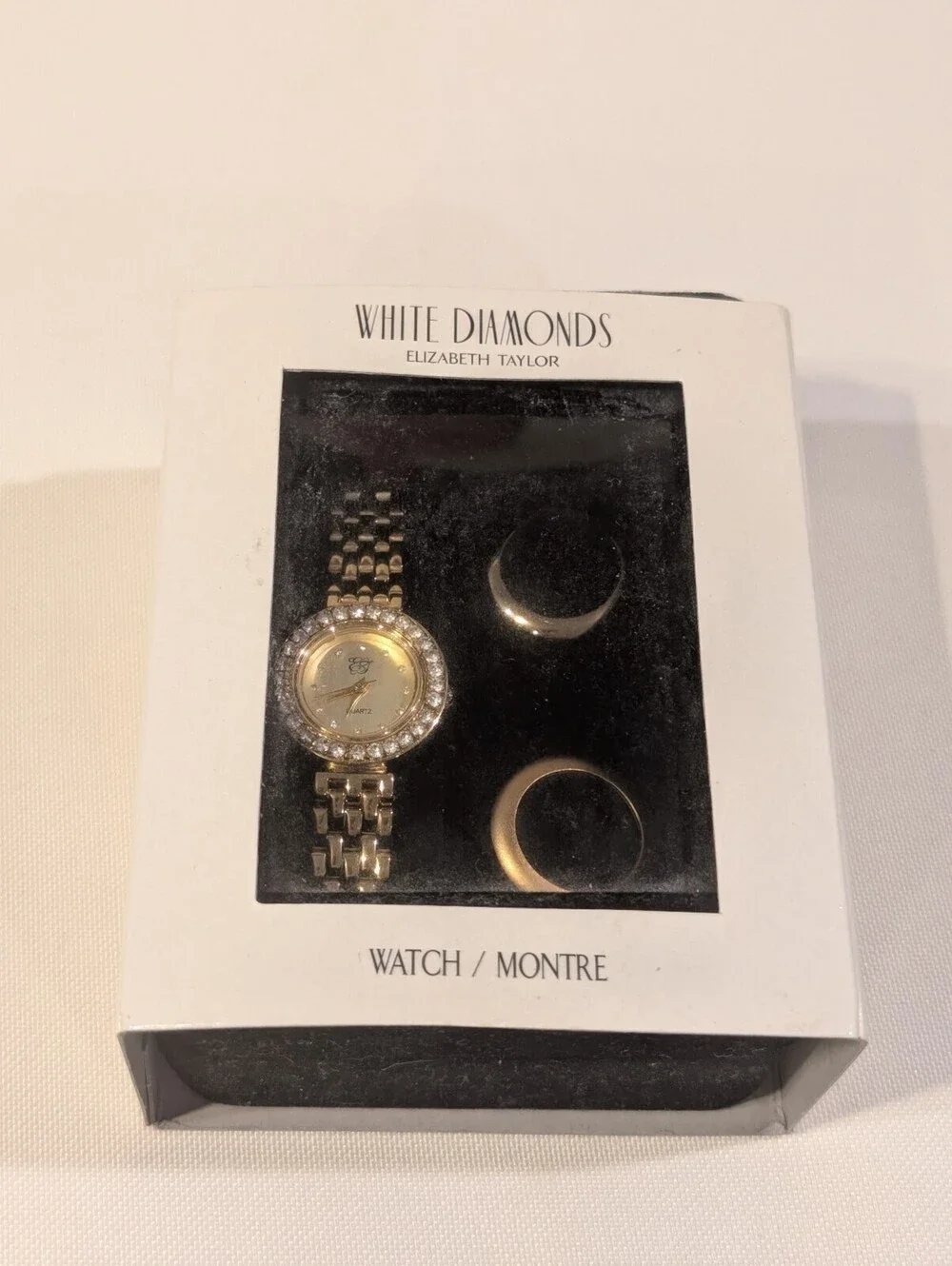 Vintage Boxed Elizabeth Taylor White Diamonds Watch Interchangeable Bezels